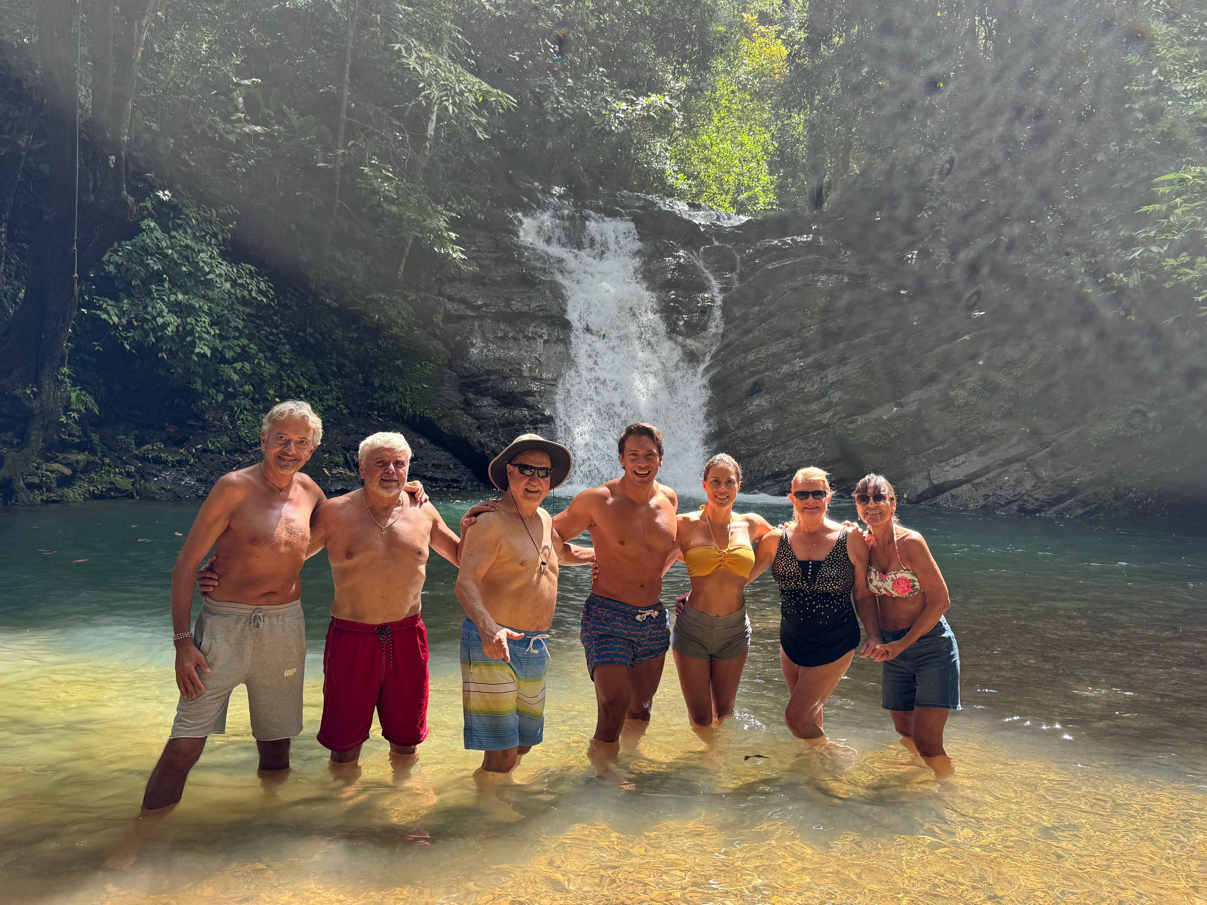 The whole crew at the jungle waterfall