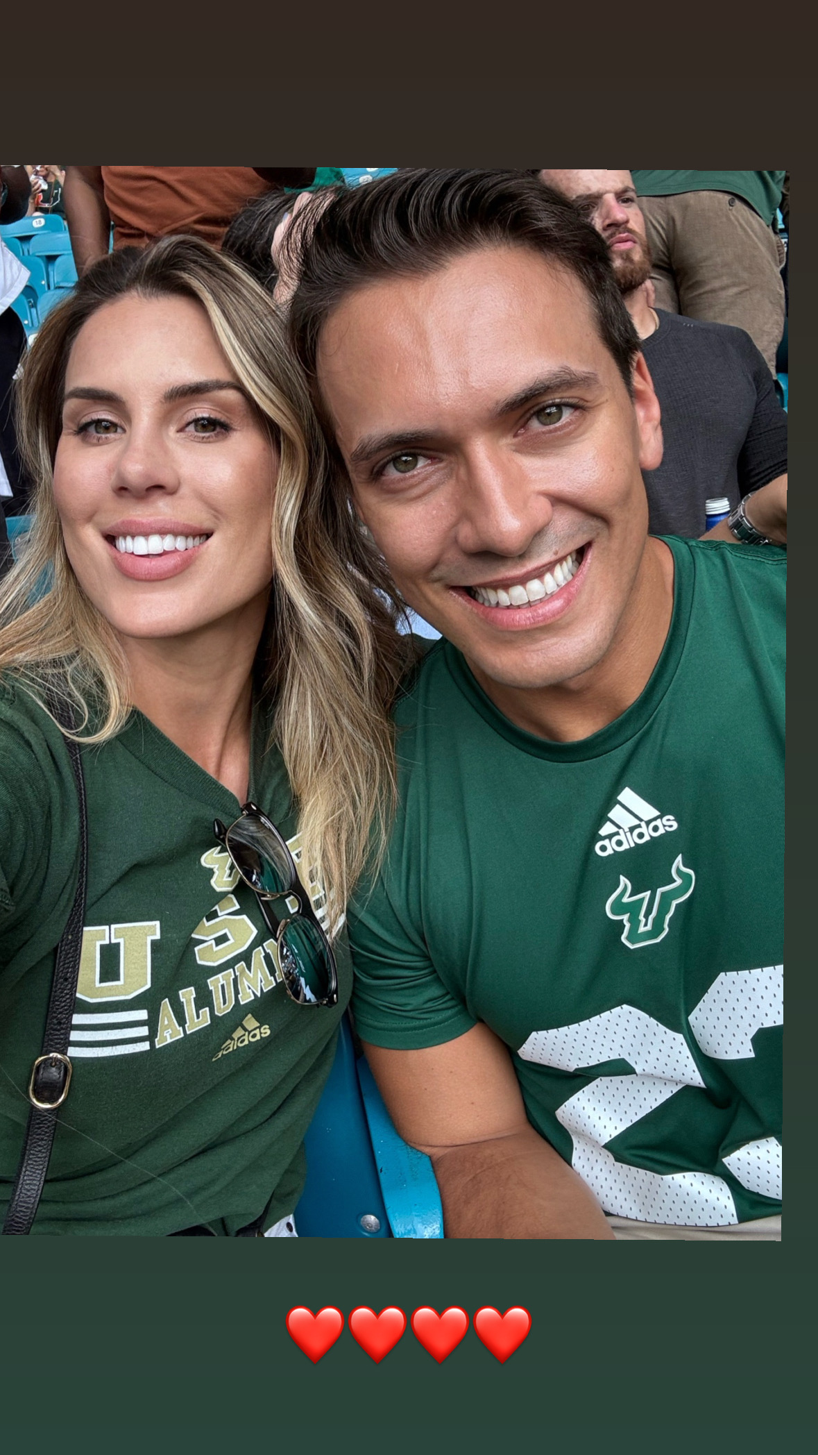 A selfie in matching shirts