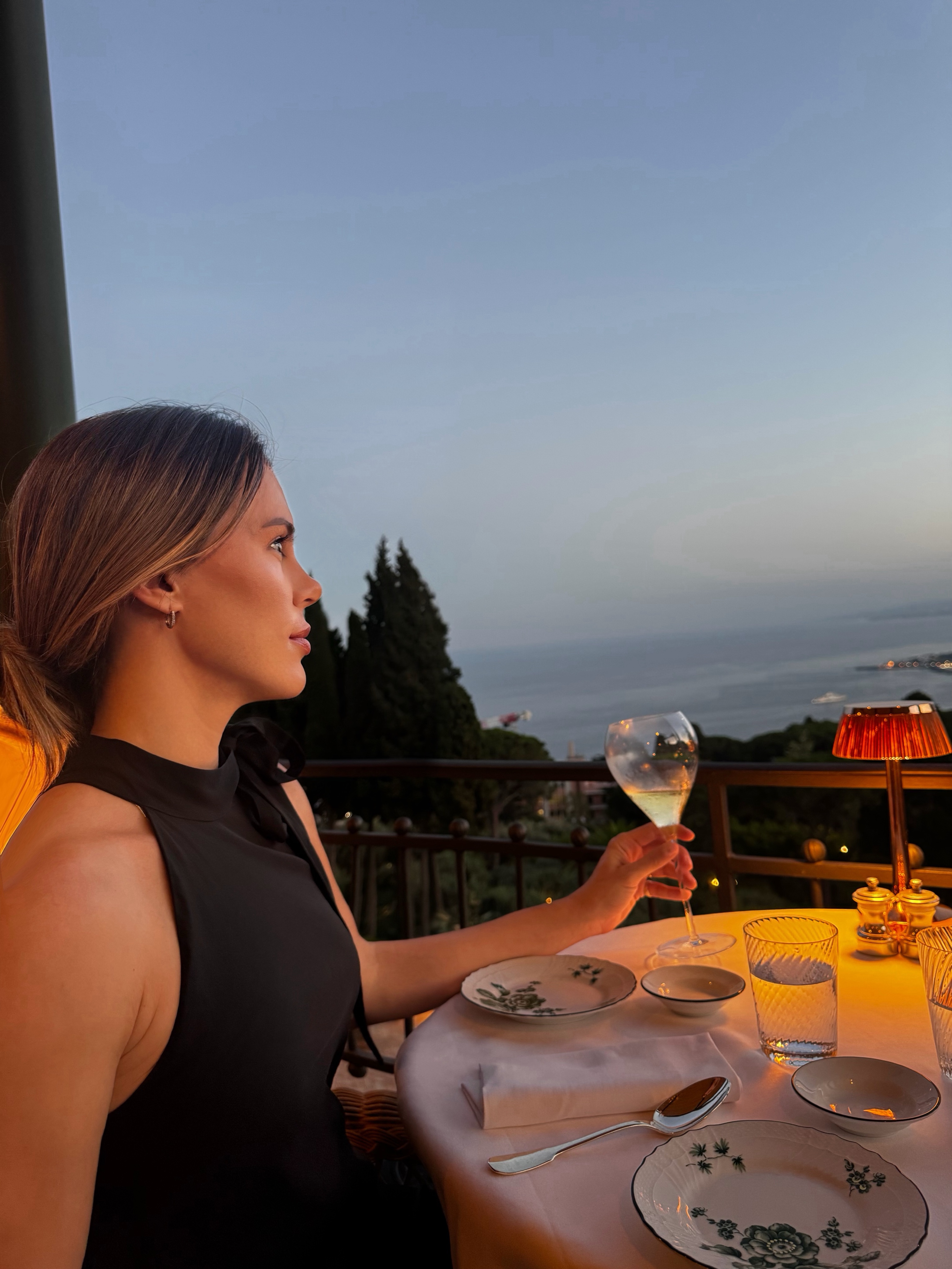 Watching the sunset over dinner
